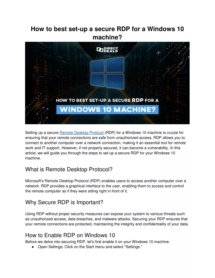 how to best set up a secure rdp for a windows