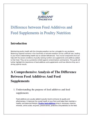 Difference between Feed Additives and Feed Supplements in Poultry Nutrition