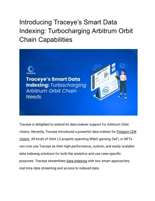 Introducing Traceye’s Smart Data Indexing: Turbocharging Arbitrum Orbit Chain