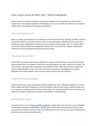 How Long Do Botox & Fillers Last? | Botox Nottingham