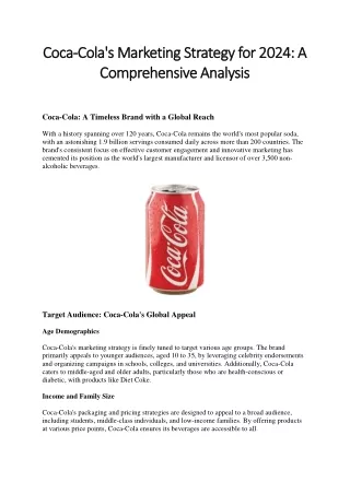 Coca-Cola's Marketing Strategy for 2024: A Comprehensive Analysis