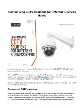 Customising CCTV Solutions for Different Business Needs