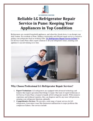 Reliable LG Refrigerator Repair Service in Pune