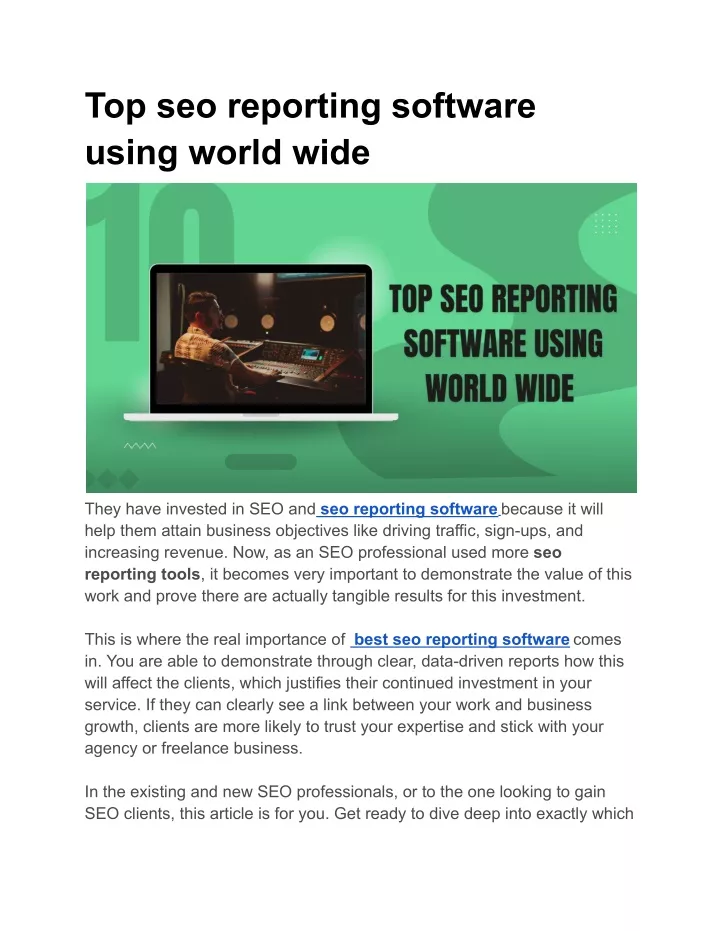 top seo reporting software using world wide