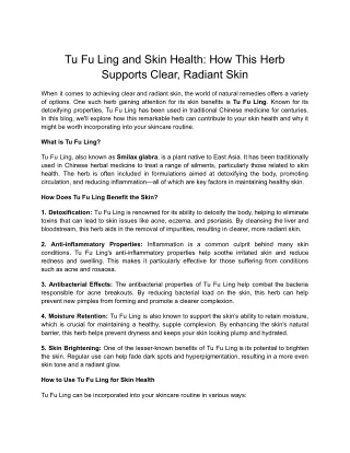 Tu Fu Ling and Skin Health_ How This Herb Supports Clear, Radiant Skin