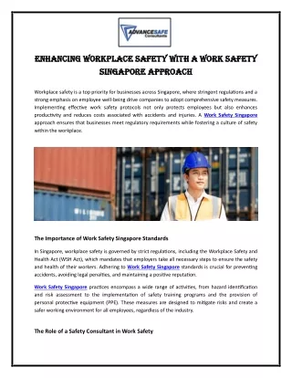Enhancing Workplace Safety with a Work Safety Singapore Approach