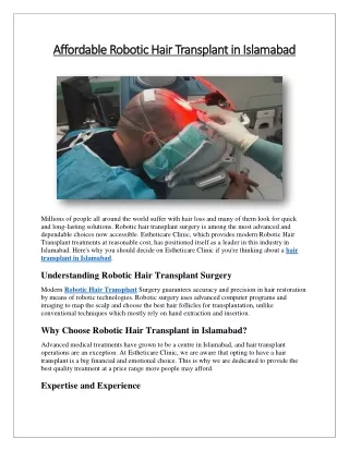 Affordable Robotic Hair Transplant in Islamabad