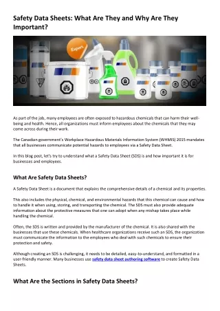 Safety Data Sheets What Are They and Why Are They Important