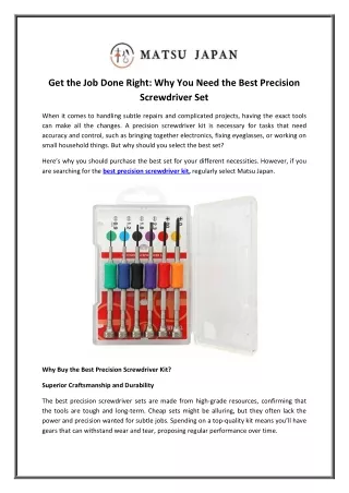 Get the Job Done Right: Why You Need the Best Precision Screwdriver Set