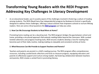 Bookworm Central Transforming Young Readers with the REDI Program Addressing Key Challenges in Literacy Development