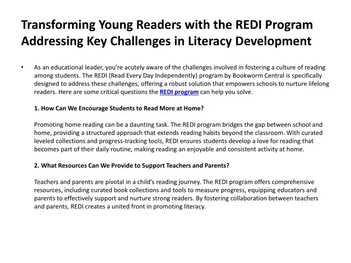 transforming young readers with the redi program addressing key challenges in literacy development