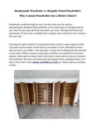 Readymade Wardrobe vs. Bespoke Fitted Wardrobes