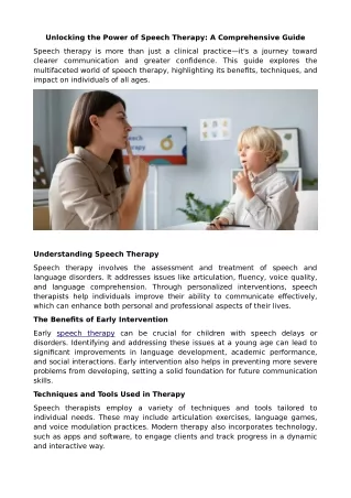 Unlocking the Power of Speech Therapy: A Comprehensive Guide