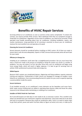 Benefits of HVAC Repair Services