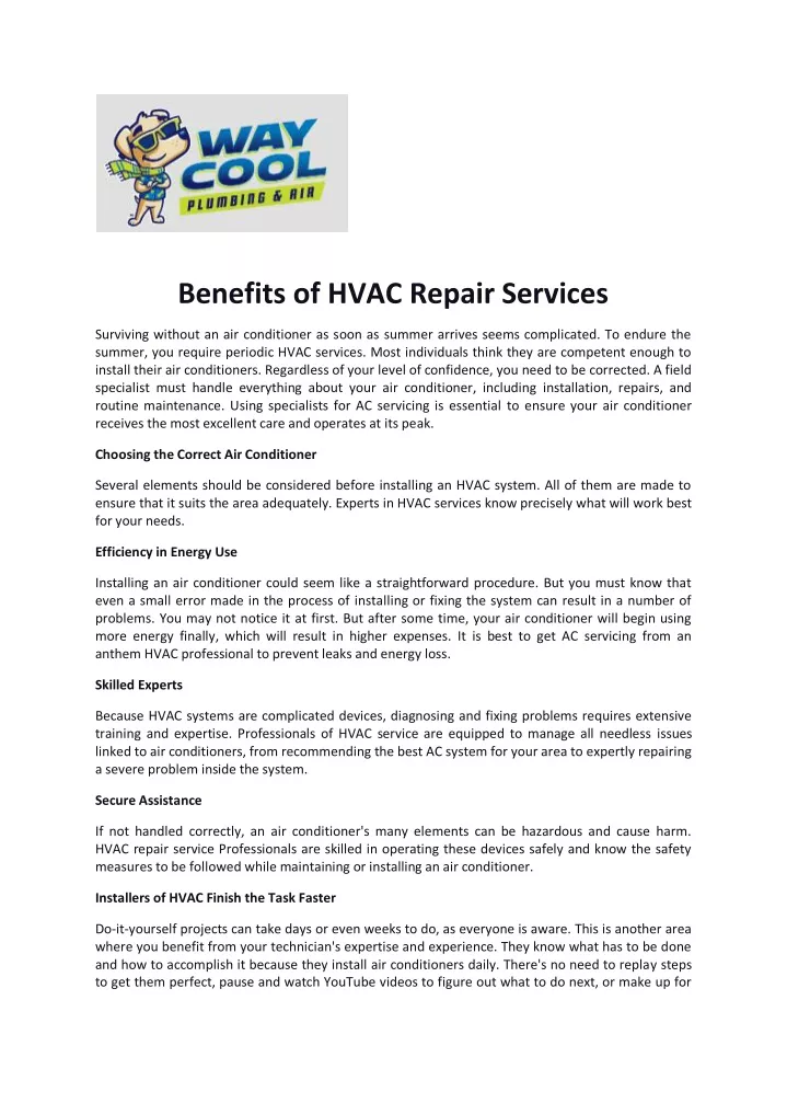 benefits of hvac repair services