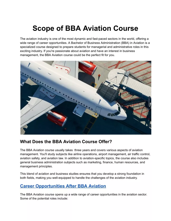 scope of bba aviation course