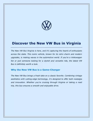 Discover the New VW Bus in Virginia