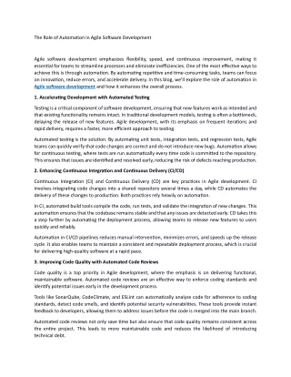 the role of automation in agile software
