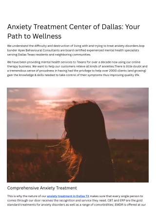 Anxiety Treatment Center of Dallas Your Path to Wellness