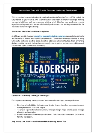 Improve Your Team with Premier Corporate Leadership Development