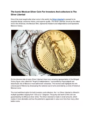 The Iconic Mexican Silver Coin For Investors And collectors Is The Silver Libertad