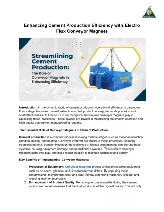 Enhancing Cement Production Efficiency with Electro Flux Conveyor Magnets