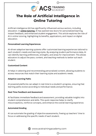 The Role of Artificial Intelligence in Online Tutoring
