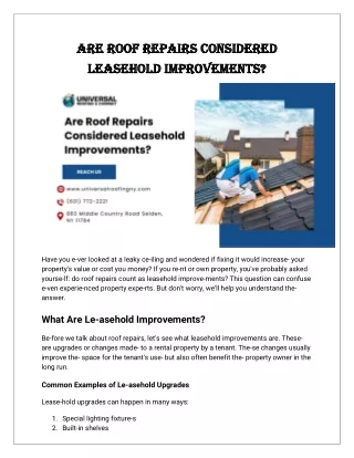 Are Roof Repairs Considered Leasehold Improvements