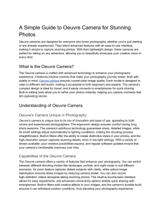 A Simple Guide to Oeuvre Camera for Stunning Photos