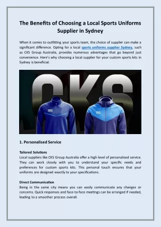 The Benefits of Choosing a Local Sports Uniforms Supplier in Sydney