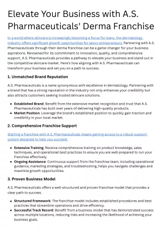 Elevate Your Business with A.S. Pharmaceuticals' Derma Franchise