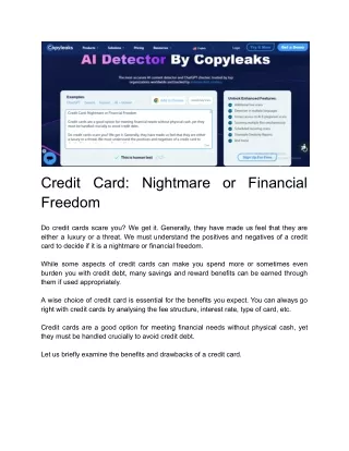 Credit Card_ Nightmare or Financial Freedom