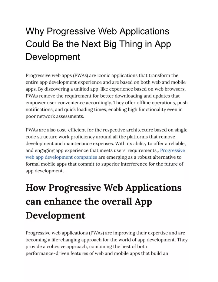 why progressive web applications could