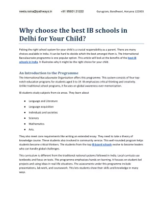 Why choose the best IB schools in Delhi for Your Child?