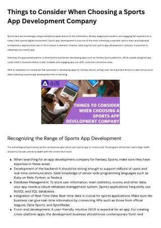 Things to Consider When Choosing a Sports App Development Company