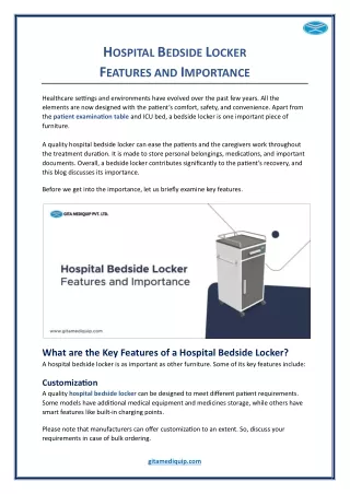 Hospital Bedside Locker - Features and Importance