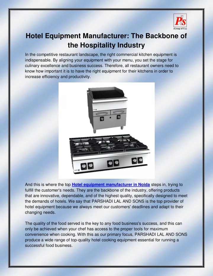 hotel equipment manufacturer the backbone