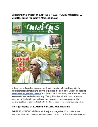 Exploring the Impact of EXPRESS HEALTHCARE Magazine_ A Vital Resource for India’s Medical Sector