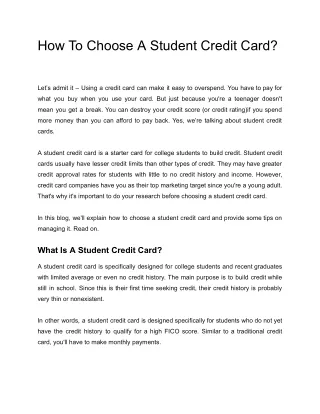 How To Choose A Student Credit Card