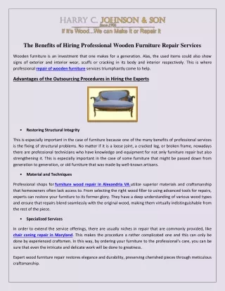 The Benefits of Hiring Professional Wooden Furniture Repair Services