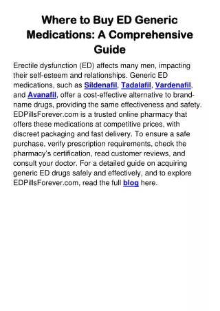 Where to Buy ED Generic Medications