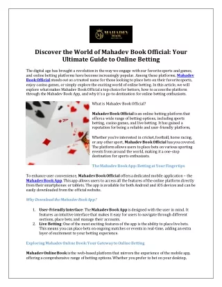 Discover the World of Mahadev Book Official Your Ultimate Guide to Online Betting
