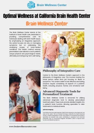 Optimal Wellness at California Brain Health Center - Brain Wellness Center