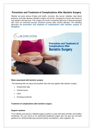 Prevention and Treatment of Complications After Bariatric Surgery