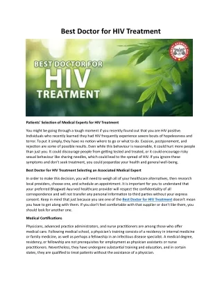 Best Doctor for HIV Treatment