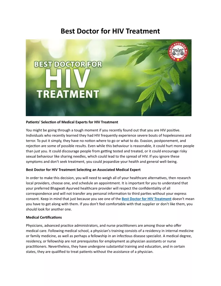 best doctor for hiv treatment