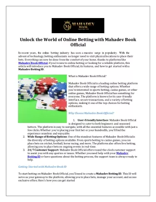 Unlock the World of Online Betting with Mahadev Book Official