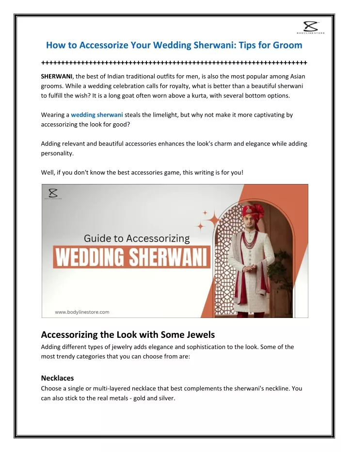 how to accessorize your wedding sherwani tips