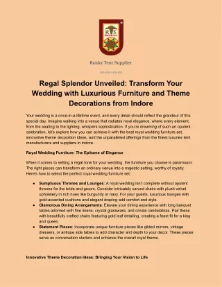 Regal Splendor Unveiled: Transform Your Wedding with Luxurious Furniture and The