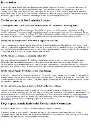 An Insight into the World of Residential Fire Sprinkler Contractors